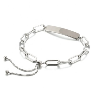 Yiwu Aceon Velle Acero inoxidable dos tipos de cadena combinada ajustable Monica diseño más nuevo mujeres curvo ID Bar pulsera - Product Image 3