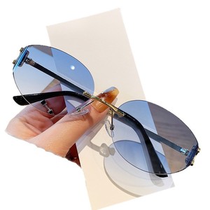 Frameless <b>Sunglasses</b> Women Oval Metal Frame UV400 PC Lens Black For Outings Driving Parties - Product Image 5