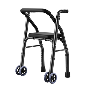 Déambulateur pliable en alliage d'aluminium avec siège, aide à la mobilité réglable en hauteur pour personnes âgées, seniors et handicapés - Product Image 1
