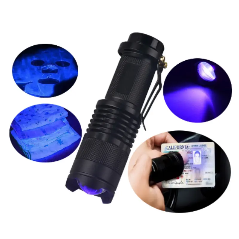 Mini Pocket UV Flashlight Zoom Adjustable Ultraviolet Torch 365nm LED Blacklight Lantern Portable 3W 395nm UV Light