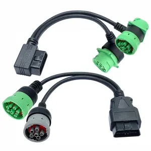 Kabel konektor perempuan laki-laki OBD OBDII 16 kustom sudut kanan 9 pin J1900 ke OBD