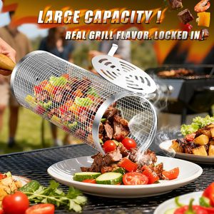 Cesta de malla de acero inoxidable rodante con diseño OEM de fábrica, cesta para vegetales para parrilla y ahumador de exterior, para camping y patio trasero - Product Image 2