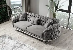 Lüks oturma odası koltuk takımı paslanmaz çelik taban kadife düğme dekor kanepe çekyat için ev otel mobilya