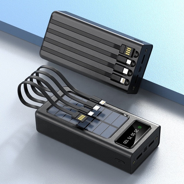 Fast Charging Outdoor Power Bank Solar Energy Display Mobile Phone Charger 20000mAh USB Input LED Display 4 Lines Built-in