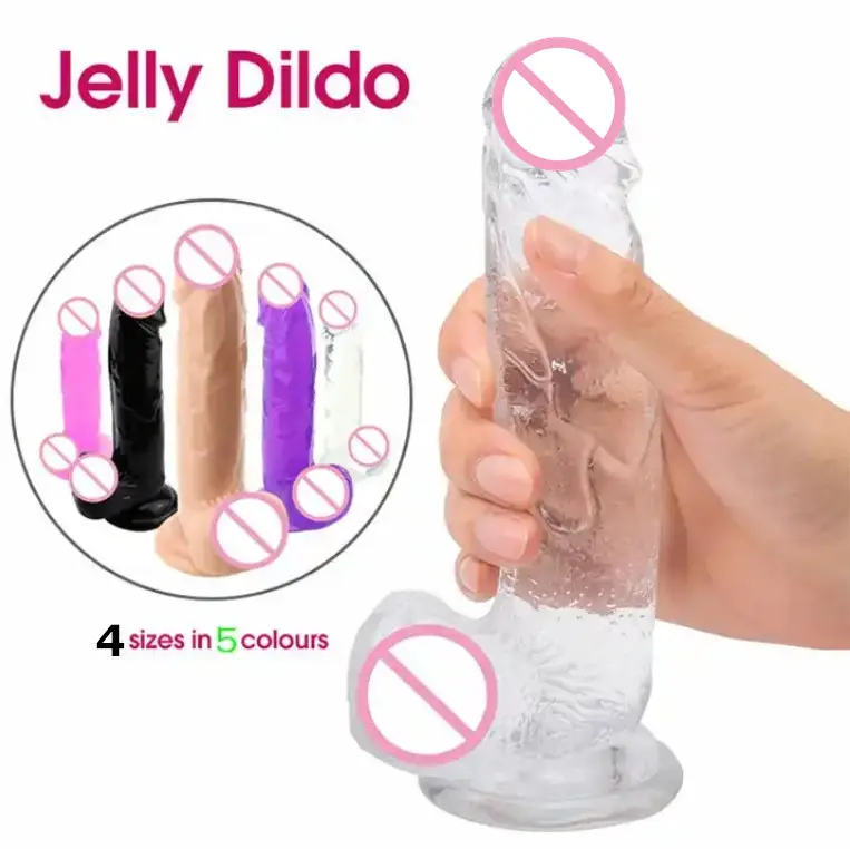 महिला सेक्स खिलौने Dildo के यथार्थवादी नरम क्रिस्टल लिंग Dildo के सस्ते कीमत रंगीन जेली Dildo के साथ मजबूत चूषण कप