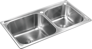 Évier de cuisine double à finition satinée 780x430mm en acier inoxydable SUS304 avec robinet extractible intégré - Product Image 6