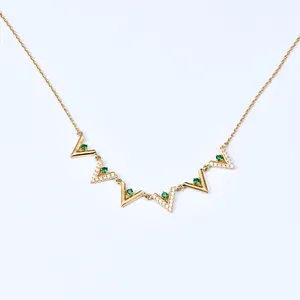 Jewelry Supplier Korean 18k Gold Filled V Shape Connection Seven Cubic Zircon Necklace