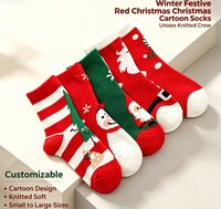 Chaussettes de Noël rouges festives d'hiver, chaussettes de dessin animé unisexes, chaussettes en tricot, spandex/polyester/coton, décontractées, petites et grandes tailles