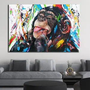 Sevimli maymun Graffiti tuval resimleri renkli baskı hayvan soyut sanat boyama oturma odası ev dekorasyon sanat resim