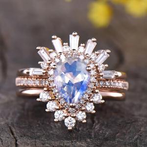 Anillo de cóctel chapado en oro rosa para mujer con piedra natural talla pera, engaste pavé y diseño floral, anillo de compromiso de lujo - Product Image 3