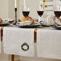 Serviettes de table en lin brodées personnalisées avec monogramme, motif baies de houx, pour Noël, mariage, décorations de fêtes