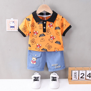 Ensembles de vêtements pour enfants en coton uni pour 1 à 4 ans Vêtements d'été décontractés pour enfants de 2 à 3 ans <span class=keywords><strong>Tenue</strong></span> imprimée pour bébé garçon - Product Image 3
