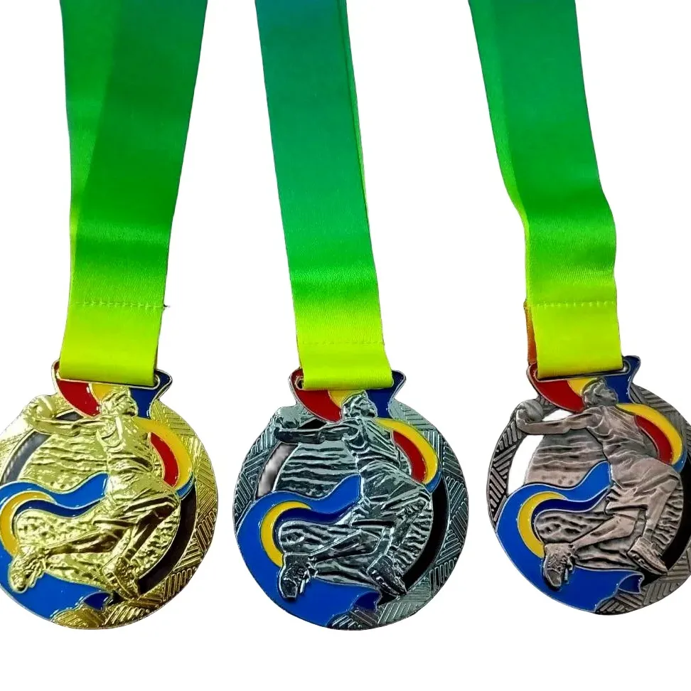 Premio sportivo personalizzato in lega di zinco 3D metallo medaglia di pallavolo che corre medaglie personalizzate con nastro