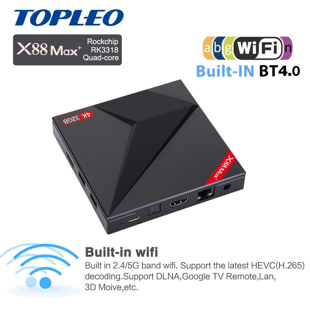 1 Tipo-c USB X88 MAX + RK3318 ram 4 GB rom EMMC 64 GB 4 k hdd mundo receptor de tv player android 9,0 set top tv box