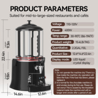 Nouvelle machine à chocolat chaud commerciale 10L/2,6Gal, distributeur de boissons chaudes, couvercle hermétique, contrôle intelligent de la température 86-194F, cacao