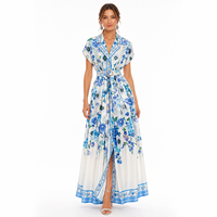 Robe longue personnalisée pour femme à imprimé floral, style vintage pour vacances à la française, à manches courtes, taille cintrée, coupe trapèze, décontractée - Fabricant