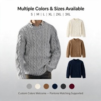 Pull en maille torsadée pour homme, col rond, style pêcheur, épais, OEM ODM, tricot sur mesure, faible MOQ
