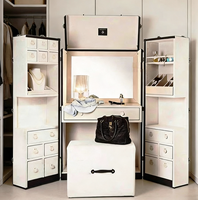 Gabinete de tocador estilo baúl vintage de lujo italiano con espejo abatible y taburete a juego, elegante gabinete de tocador para dormitorio