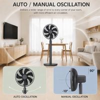 Ventilateur sur pied DC 14 pouces à économie d'énergie, 7 pales, 12 vitesses, mode veille, circulateur d'air 2-en-1, ventilateur de sol et de table avec commande tactile