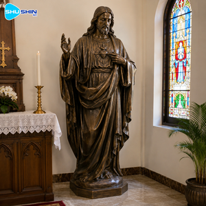 Statue de Jésus grandeur nature en bronze, sculpture religieuse pour église, Art chrétien Sacré-Cœur pour Cathédrale et Jardin de Prière, Écologique - Product Image 3