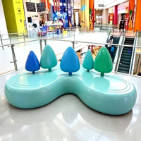 Silla de Descanso Pública con Forma de Ola en FRP Brillante, Escultura de Fibra de Vidrio para Interiores y Exteriores, Banco con Temática Forestal para Parques de Diversiones