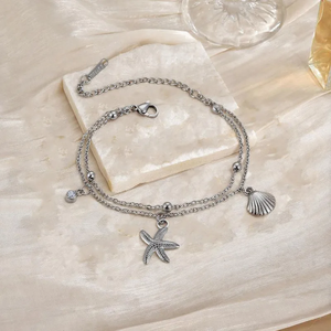Elegante Brazalete Chapado en Oro Real de 18K Hecho de Acero Inoxidable 304 con Incrustaciones de Circonita en Forma de Estrella de Mar y Concha de Doble Capa - Product Image 4