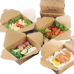 Disposable Food Packaging Lunch Container Take Away Kraft Paper Food Takeaway Food Paper Salad Noodles Lunch Box
