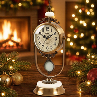 Horloge à pendule rétro européenne avec base en marbre blanc naturel, horloge de table en métal à quartz silencieuse, décoration luxueuse