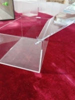 Boîte en acrylique transparente sur mesure avec logo et couvercle à charnières, design moderne pour une utilisation en extérieur