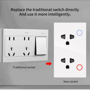 Prise de courant à double prise en verre cristal Prise électrique <span class=keywords><strong>universelle</strong></span> standard 15A 3200W-3500W Interrupteurs à double prise murale WiFi - Product Image 3