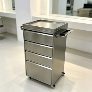 Carrito de Peluquería Moderno de Acero Inoxidable Resistente con 4 Cajones, Carro para Herramientas con Ruedas y Portavasos para Salón de Belleza - Product Image 4