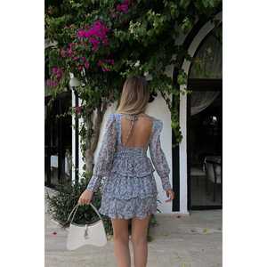 Vestido de Fiesta Formal Elegante Azul Floral con Cintura Imperio, Talla Grande XL, Largo hasta el Suelo, para Club, Día de San Valentín, Suministro ODM - Product Image 1