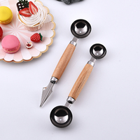Fabriek Groothandel Keuken Gadgets 304 Rvs Meloen Scheppen & Ballers Lepel Carving Set Met Houten Handvat