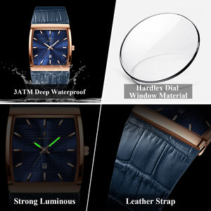 Montre à quartz en cuir pour <span class=keywords><strong>homme</strong></span> Poedagar 885, affichage de la date lumineux, étanche, montre de luxe tendance, montre carrée pour <span class=keywords><strong>homme</strong></span> - Product Image 4