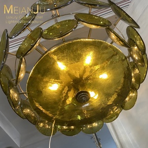 Zhongshan, candelabro de cristal cóncavo verde moderno, luz colgante Premium para sala de estar de Hotel, iluminación de textura verde - Product Image 3