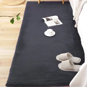 Karpet bulat Nordik gaya mewah Modern, karpet Kelinci bulu palsu halus untuk ruang tamu, karpet mobil anyaman untuk remaja