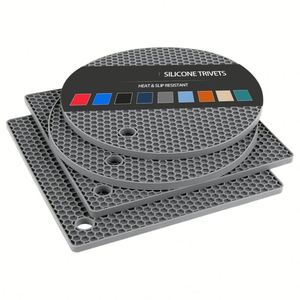 Wholesaler 4Pcs Heat Resistant Pot Holders Hot Mat Silicone Trivet Mats Multipurpose Non-Slip Hot Pads for Kitchen Potholders - Product Image 4