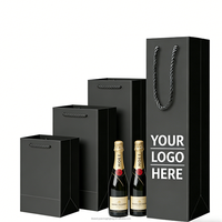 Sac fourre-tout en papier noir avec logo personnalisé, fermeture magnétique, poignées en corde pour bouteilles de vin, parapluies, emballage pour magasins de vêtements
