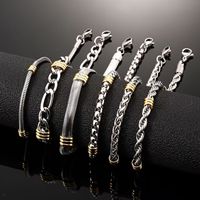Bracelet chaîne cubaine vintage en acier inoxydable pour hommes, motif serpent torsadé bicolore, argent et or, vente en gros