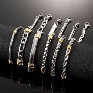 Wholesale Men's Vintage Geometric Stainless Steel Cuban <b>Chain</b> Bracelet Double-Colored Twisted <b>Snake</b> Design <b>Silver</b> Gold Fashion - Product Image 2