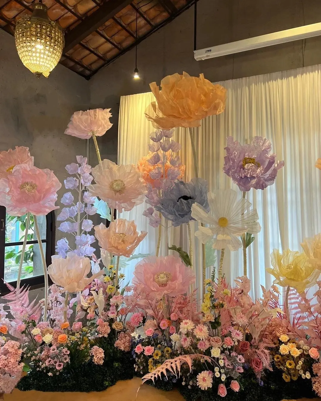Fiori decorativi per feste fiori di Organza di seta gigante Set grande peonia di papavero in piedi con Mini fiori per la decorazione di eventi di nozze