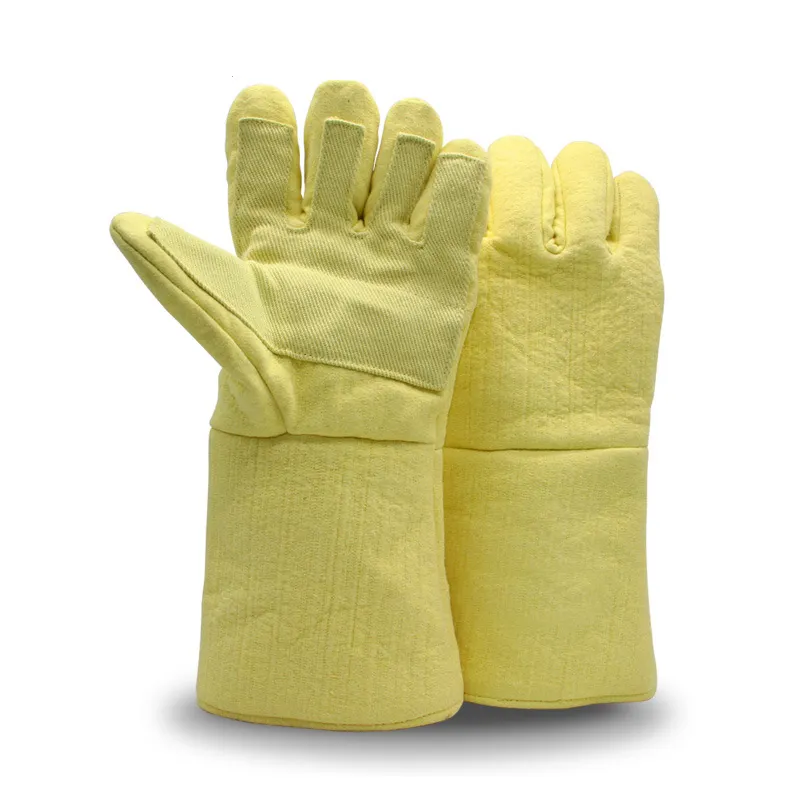 Yellow Aramid 500 degree heat resistant gloves Palm Reinforcement high temperature gloves