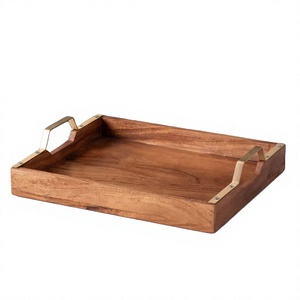 Plateau de service en bois avec poignée en acier LuxeCraft, plateau minimaliste de qualité supérieure à un seul niveau, polyvalent pour les dîners festifs et la décoration de la maison - Product Image 1