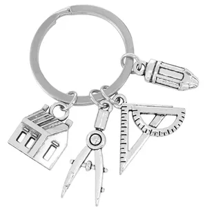 Customized Compasses Ruler Pendant Key chain Zinc Alloy Key Ring Key Chain Gadgets Coat Hanger Student Wallet