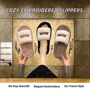 Chaussons d'intérieur pour femmes, mode automne-hiver, FL-94, nouveau commerce transfrontalier, broderie, semelle souple, coton épais, peluche - Product Image 2