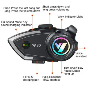 Auriculares Inalámbricos para Casco de Motocicleta con Bluetooth V5.3, Manos Libres, Llamadas, Música, Auriculares Impermeables para Motociclistas - Product Image 6