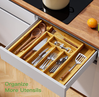 Organisateur de tiroir pliable en bambou avec finition laquée pour couverts, support de rangement détachable pour ustensiles de cuisine, salle de bain et salon