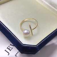Bague en perle d'eau douce naturelle Zhuji, bijou simple en forme de T avec perle blanche pour femme, bijoux de mariage de haute qualité, vente en gros
