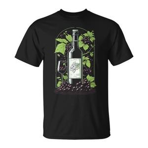 T-shirt Wine And Grapes in cotone nero unisex per adulti taglia media - Product Image 1