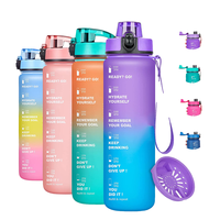 Bouteille de sport 1L sans BPA avec logo personnalisé pour la forme physique paille à boire directe marqueur de temps d'espace accessoire couvercle en plastique coloré